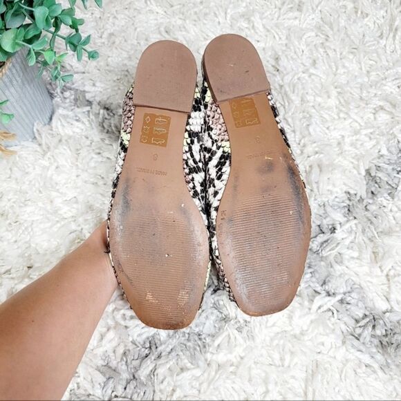 Madewell Sz 8 Erica Peep Toe Mules Snake Embossed Leather Brown Green - Picture 5 of 5